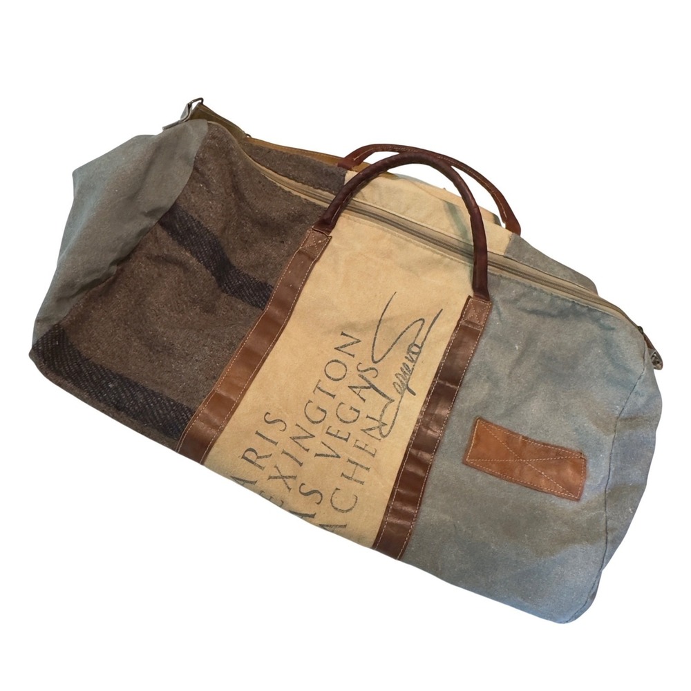 The Barrel Shack Canvas Leather Duffel Bag Weekender‎ Travel Bag Star Graphic